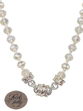 Kirks Folly Crystal Goddess Cloud Opal 8mm Beaded Silvertone MagneticNecklace